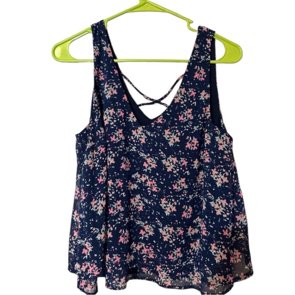 Candie's Tops - Candie’s Navy Floral Sleeveless Crisscross Back Top – Size Large